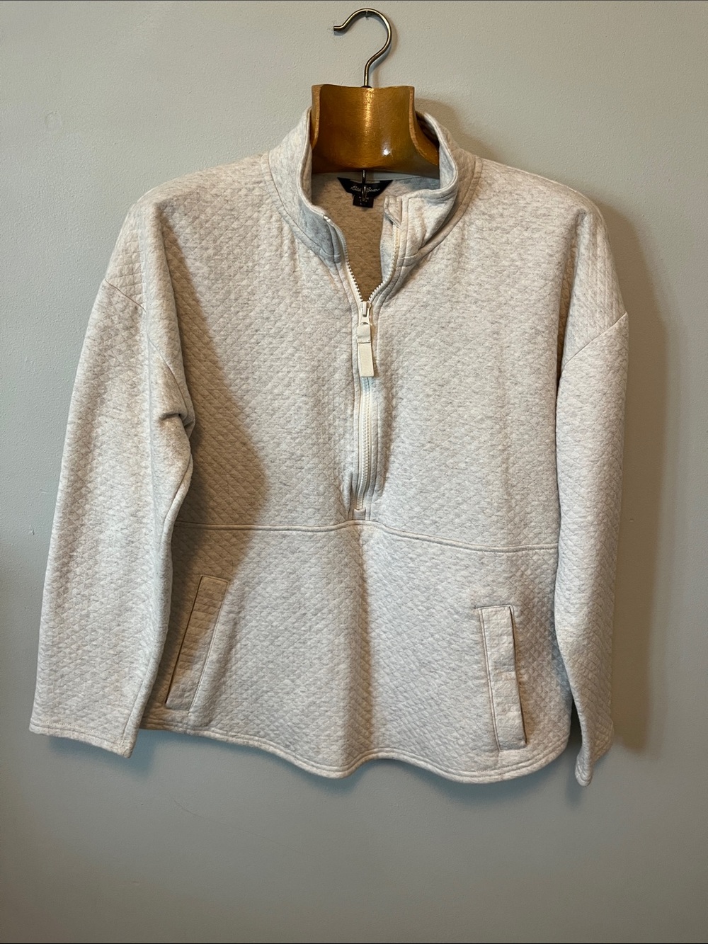 Quilted Light Gray Cream Half-Zip Pullover Sweatshirt